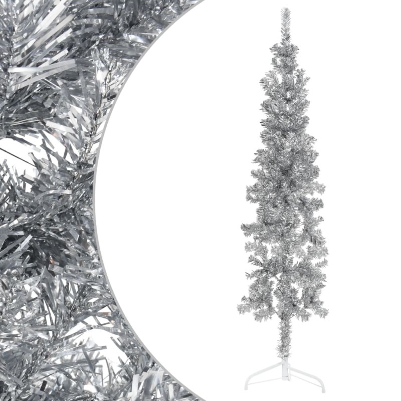 vidaXL Medio árbol de Navidad artificial con soporte plateado 120 cm vidaXL Medio árbol de Navidad artificial con soporte plateado 120 cm