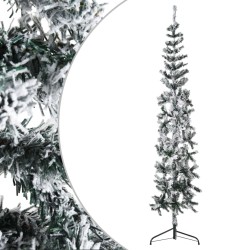 vidaXL Mitad árbol Navidad artificial delgado con nieve 180 cm