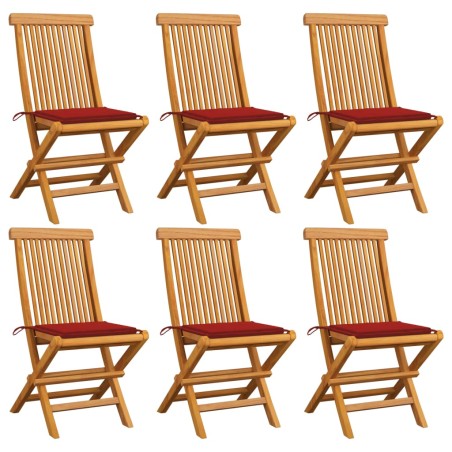 vidaXL Sillas de jardín 6 uds con cojines rojos madera de teca