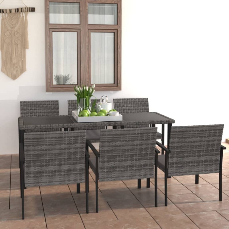 vidaXL Juego de comedor para jardín 7 piezas ratán sintético gris vidaXL Juego de comedor para jardín 7 piezas ratán sintético gris