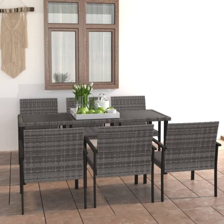 vidaXL Juego de comedor para jardín 7 piezas ratán sintético gris