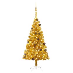 vidaXL Árbol de Navidad preiluminado con luces y bolas dorado 120 cm