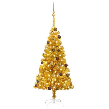 vidaXL Árbol de Navidad preiluminado con luces y bolas dorado 120 cm