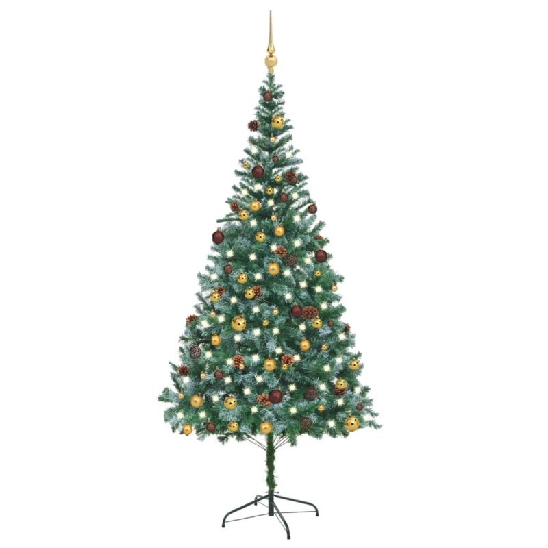 vidaXL Árbol de Navidad helado con luces, bolas y piñas 210 cm vidaXL Árbol de Navidad helado con luces, bolas y piñas 210 cm