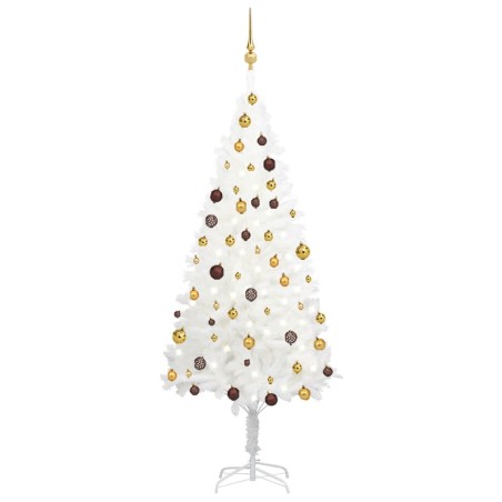 vidaXL Árbol de Navidad preiluminado con luces y bolas blanco 180 cm