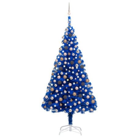 vidaXL Árbol de Navidad preiluminado con luces y bolas azul 240 cm