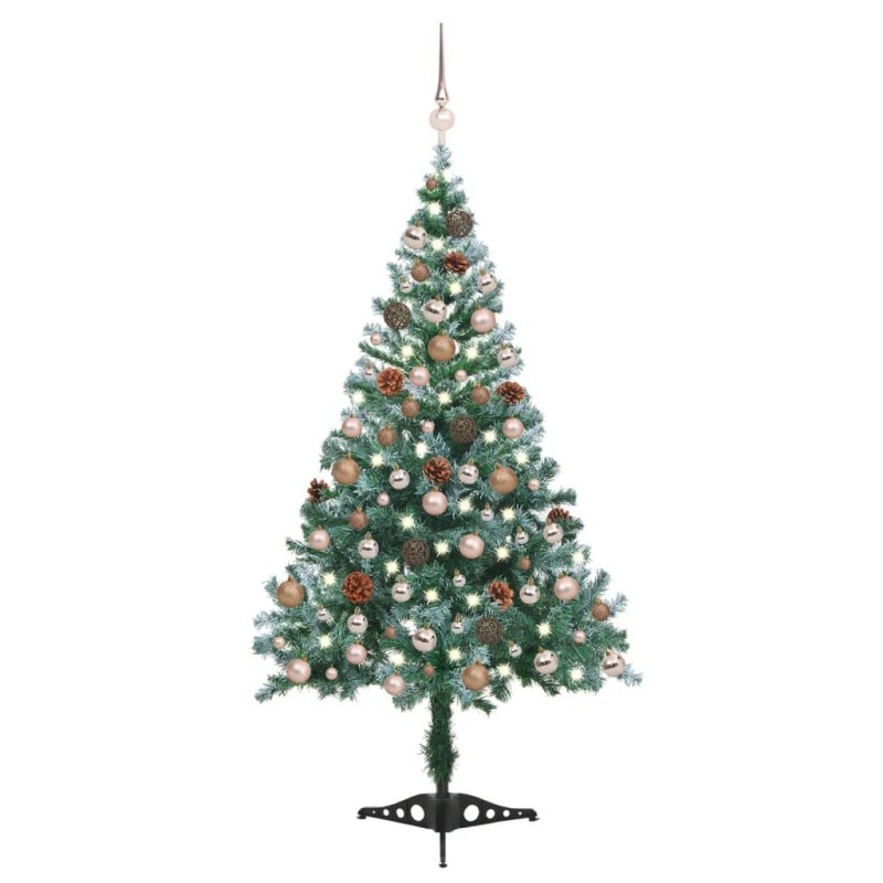 vidaXL Árbol de navidad glaseado con LEDs, bolas y piñas 150 cm vidaXL Árbol de navidad glaseado con LEDs, bolas y piñas 150 cm
