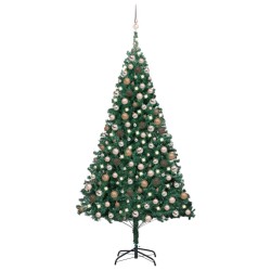 vidaXL Árbol de Navidad preiluminado con luces y bolas verde 240 cm