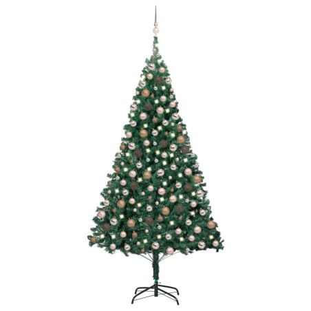 vidaXL Árbol de Navidad preiluminado con luces y bolas verde 240 cm