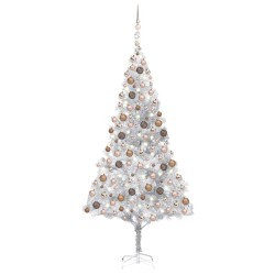 vidaXL Árbol de Navidad preiluminado con luces y bolas plateado 210 cm