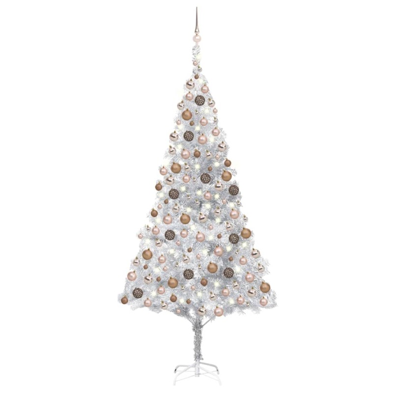 vidaXL Árbol de Navidad preiluminado con luces y bolas plateado 210 cm vidaXL Árbol de Navidad preiluminado con luces y bolas plateado 210 cm