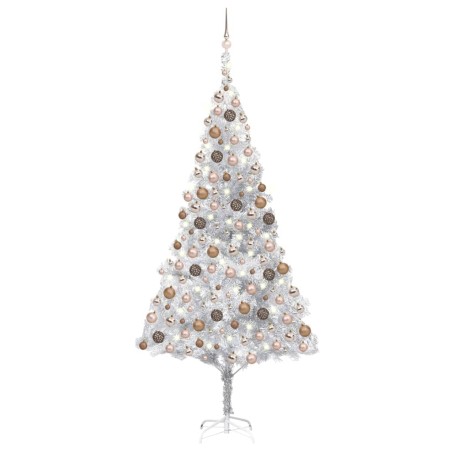 vidaXL Árbol de Navidad preiluminado con luces y bolas plateado 210 cm