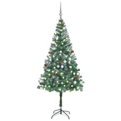 vidaXL Árbol de Navidad helado con luces, bolas y piñas 180 cm