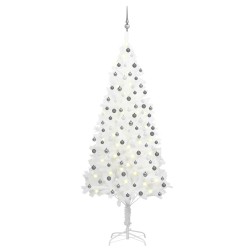 vidaXL Árbol de Navidad preiluminado con luces y bolas blanco 210 cm
