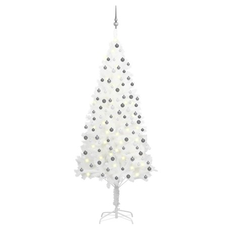 vidaXL Árbol de Navidad preiluminado con luces y bolas blanco 210 cm