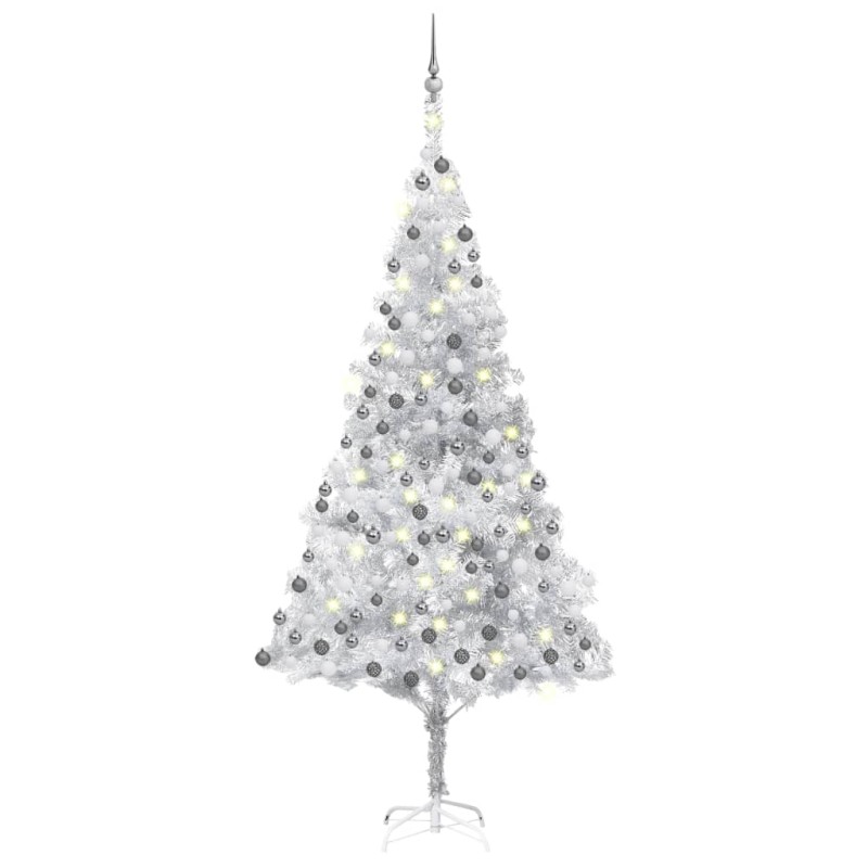 vidaXL Árbol de Navidad preiluminado con luces y bolas plateado 240 cm vidaXL Árbol de Navidad preiluminado con luces y bolas plateado 240 cm