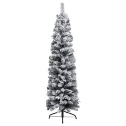 vidaXL Árbol de Navidad delgado con nieve PVC verde 180 cm