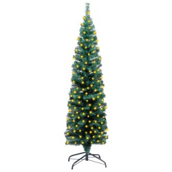 vidaXL Árbol de Navidad artificial Delgado LEDs y soporte verde 120 cm