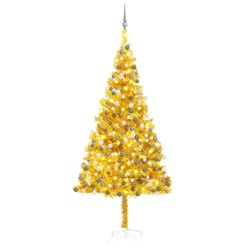 vidaXL Árbol de Navidad preiluminado con luces y bolas dorado 240 cm