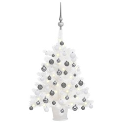 vidaXL Árbol de Navidad preiluminado con luces y bolas blanco 65 cm