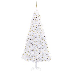 vidaXL Árbol de Navidad preiluminado con luces y bolas blanco 300 cm