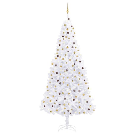 vidaXL Árbol de Navidad preiluminado con luces y bolas blanco 300 cm