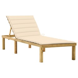 vidaXL Tumbona con cojín crema madera de pino impregnada