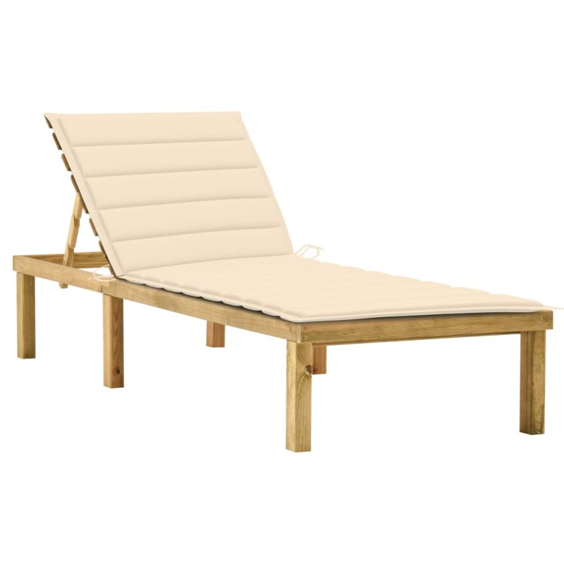 vidaXL Tumbona con cojín crema madera de pino impregnada vidaXL Tumbona con cojín crema madera de pino impregnada