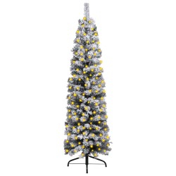 vidaXL Árbol de Navidad delgado con nieve PVC verde 120 cm