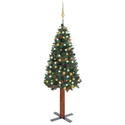 vidaXL Árbol de Navidad delgado con luces y bolas verde 150 cm