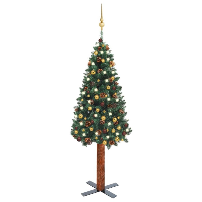 vidaXL Árbol de Navidad delgado con luces y bolas verde 150 cm vidaXL Árbol de Navidad delgado con luces y bolas verde 150 cm
