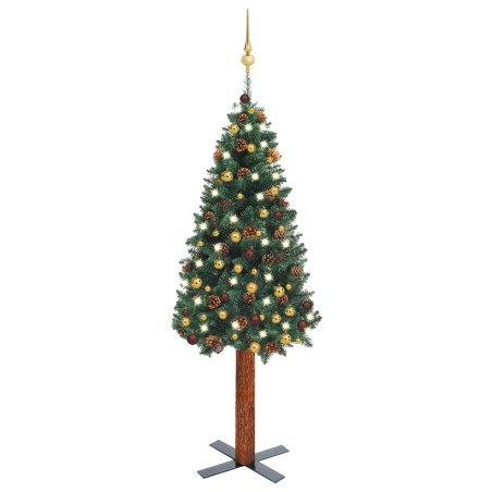 vidaXL Árbol de Navidad delgado con luces y bolas verde 150 cm