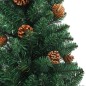 vidaXL Árbol de Navidad delgado madera auténtica y piñas verde 210 cm vidaXL Árbol de Navidad delgado madera auténtica y piñas verde 210 cm