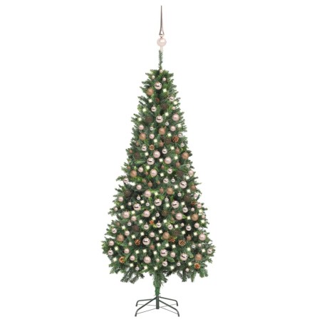 vidaXL Árbol de Navidad helado con luces, bolas y piñas 210 cm