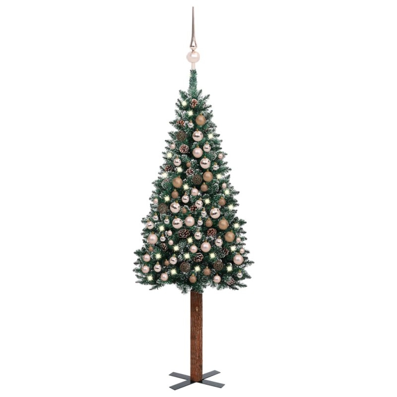 vidaXL Árbol de Navidad delgado con luces y bolas verde 210 cm vidaXL Árbol de Navidad delgado con luces y bolas verde 210 cm