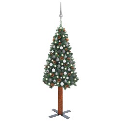vidaXL Árbol de Navidad delgado con luces y bolas verde 150 cm