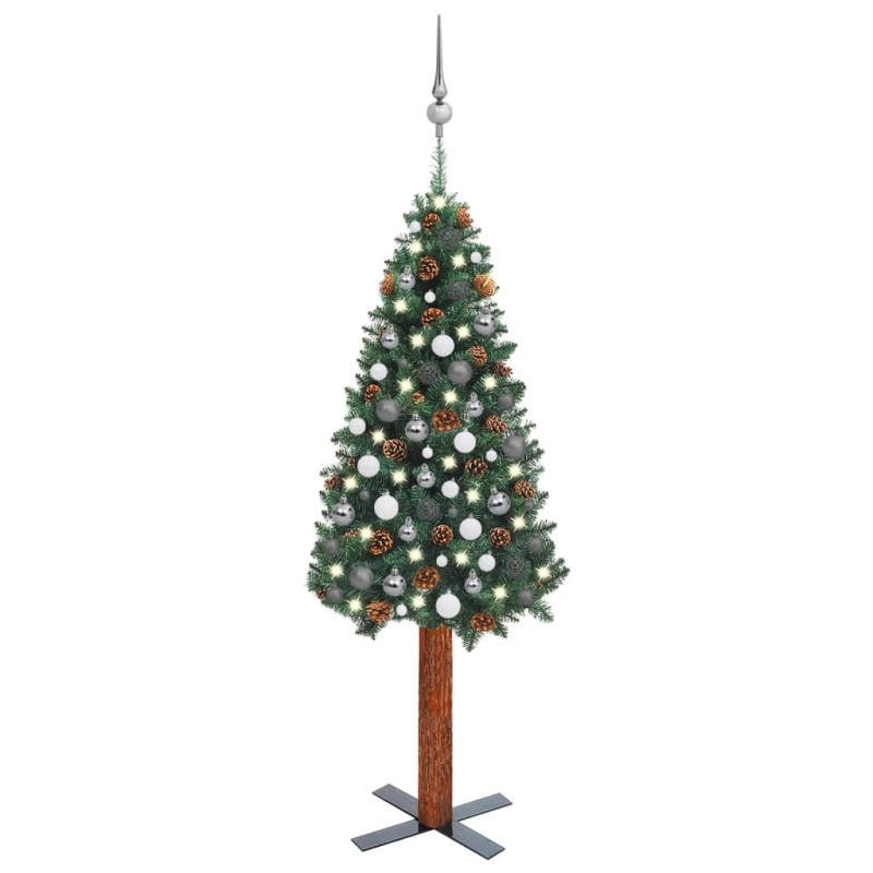 vidaXL Árbol de Navidad delgado con luces y bolas verde 150 cm vidaXL Árbol de Navidad delgado con luces y bolas verde 150 cm