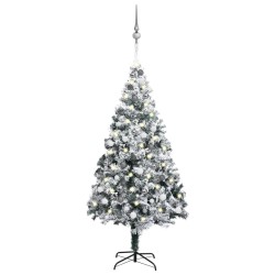 vidaXL Árbol de Navidad preiluminado con luces y bolas verde 210 cm