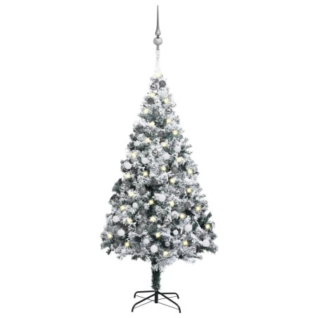 vidaXL Árbol de Navidad preiluminado con luces y bolas verde 210 cm