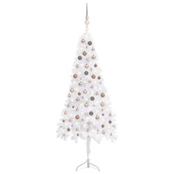 vidaXL Árbol de Navidad de esquina LED y bolas PVC blanco 210 cm 