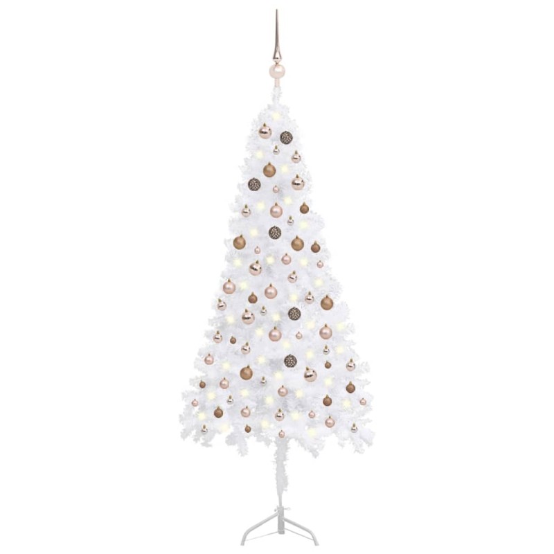 vidaXL Árbol de Navidad de esquina LED y bolas PVC blanco 210 cm vidaXL Árbol de Navidad de esquina LED y bolas PVC blanco 210 cm