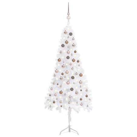vidaXL Árbol de Navidad de esquina LED y bolas PVC blanco 210 cm 