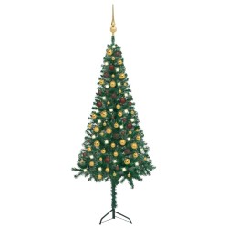 vidaXL Árbol de Navidad artificial de esquina LED y bolas verde 150 cm