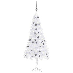 vidaXL Árbol de Navidad de esquina LED y bolas PVC blanco 180 cm
