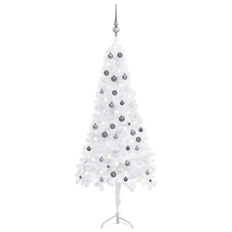vidaXL Árbol de Navidad de esquina LED y bolas PVC blanco 180 cm vidaXL Árbol de Navidad de esquina LED y bolas PVC blanco 180 cm