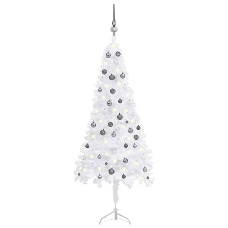 vidaXL Árbol de Navidad de esquina LED y bolas PVC blanco 180 cm