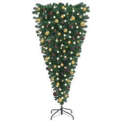 vidaXL Árbol de Navidad artificial invertido con luces y bolas 240 cm