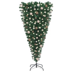 vidaXL Árbol de Navidad artificial invertido con luces y bolas 210 cm