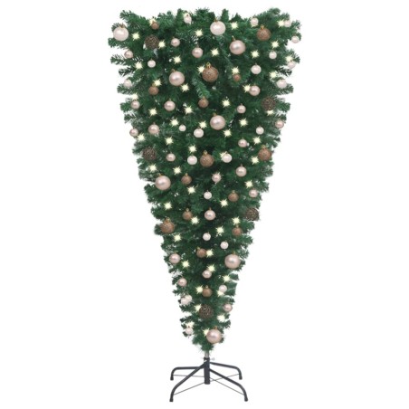 vidaXL Árbol de Navidad artificial invertido con luces y bolas 210 cm