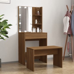 vidaXL Juego de tocador con LED madera contrachapada roble marrón